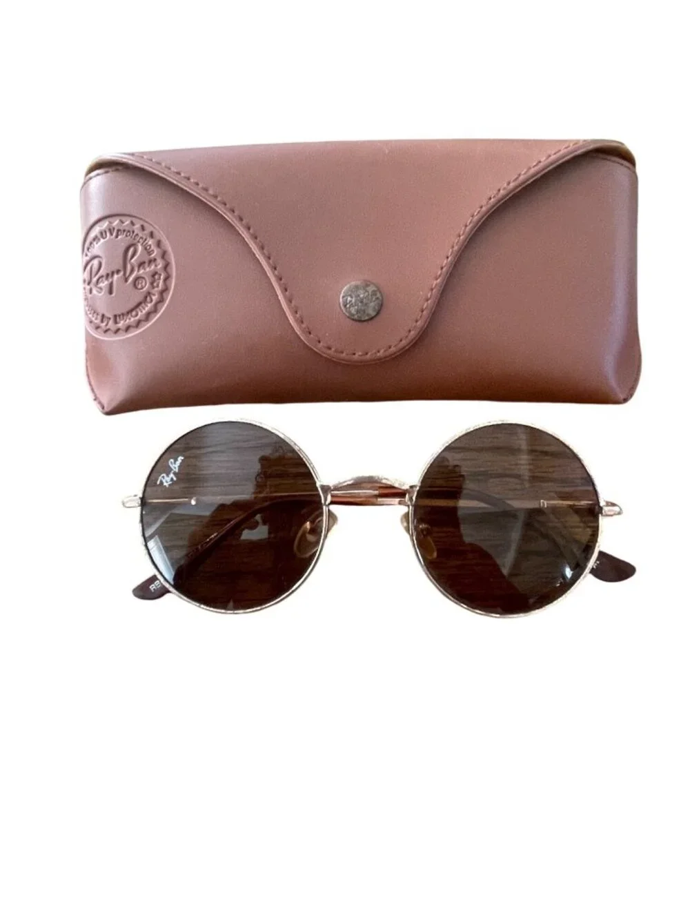 Vintage Ray-Ban Round Metal Sunglasses W/ Case Gold Frame Brown Lenses Retro Loo